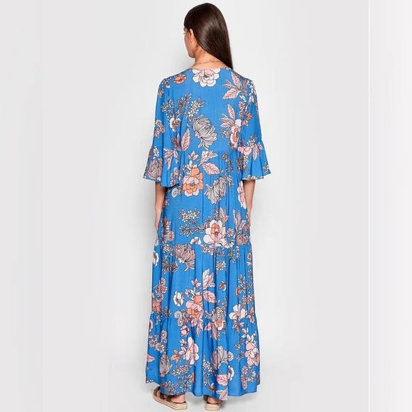 Maaji Floret Myla Kimono Blue Floral Cover Up Maxi Dress Size‎ Small - Picture 3 of 14